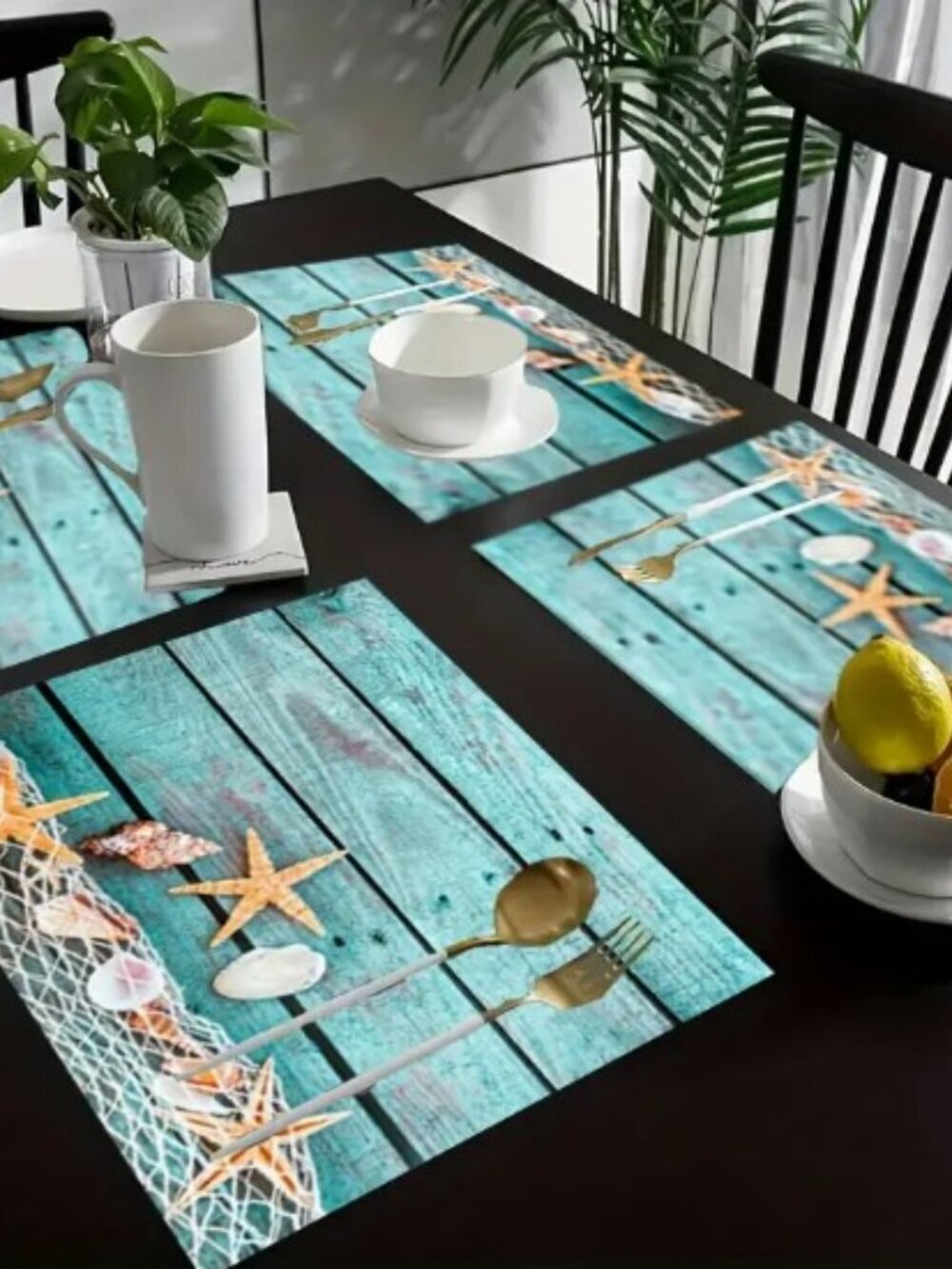 4 pcs Blue Starfish Design Home Decor Kitchen Table Mats